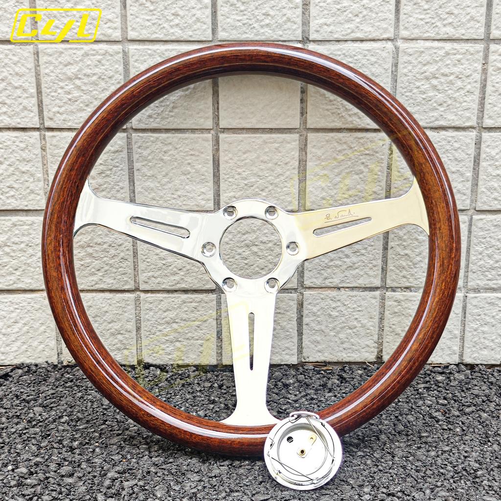 JDM 14inch 358mm Copy Wood Steering Wheel Black Silver Spoke JDM Universal Classic Sports Steering Wheel