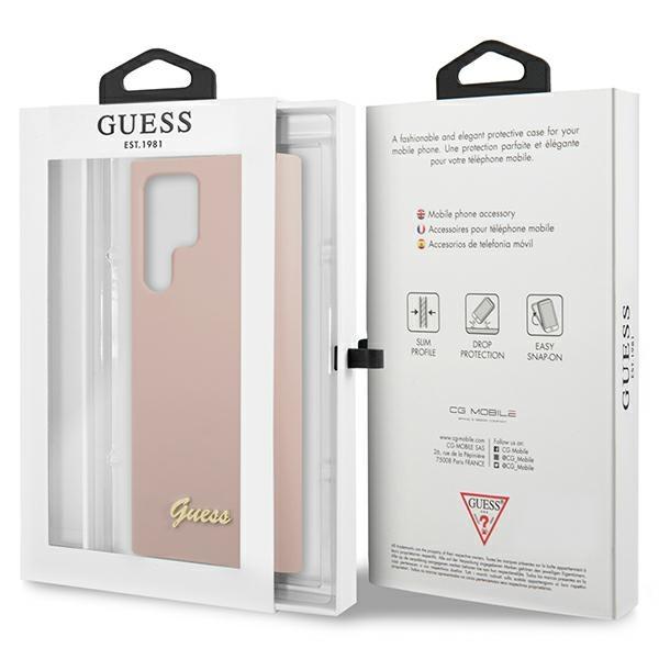 Чехол для Samsung Galaxy S23 Ultra Guess Силиконовый Script Металлический Логотип Розовый