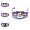 Unique Purple Leather Bracelet With Rainbow Flag Time Gemstone For Men And Women