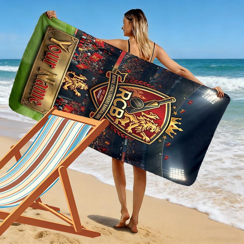 Name Custom RCB logo Print Beach Towel, Large Soft Quick Dry Towel for Beach Camping Swimming