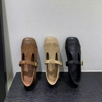 Винтажная Т-пряжка с туфлями Мэри Джейн для женщин 2025 новые квадратный носок плоская подошва высокий каблук сочетающиеся с юбкой балетки одинарные туфли для женщин