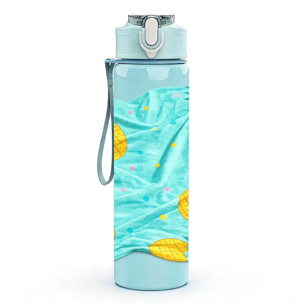 1PC Yellow Lemon Fruit Pattern Print 750ml Color Plastic Sports Water Bottle Leakproof Flip Straw Lid Suitable for Sports Office Home Use