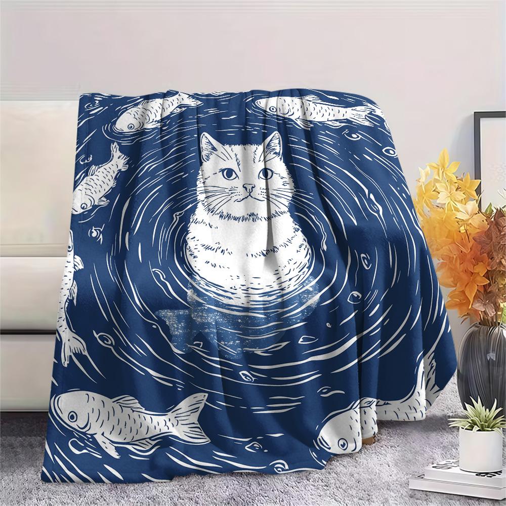Artistic Cats Print Flannel Blanket, High quality Comfortable for All Seasons, Home Decor, Warmth and Comfort