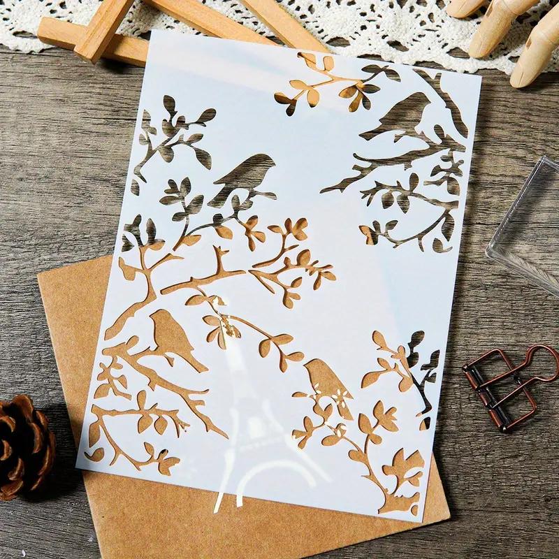 1 шт. Трафарет «Птица на ветке» для DIY-раскрашивания стен | Многоразовый шаблон для рукоделия и арт-журналов