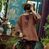 Johnature Женские винтажные синие футболки с вышивкой в ​​стиле пэчворк, весенние свободные футболки с длинным рукавом и круглым вырезом