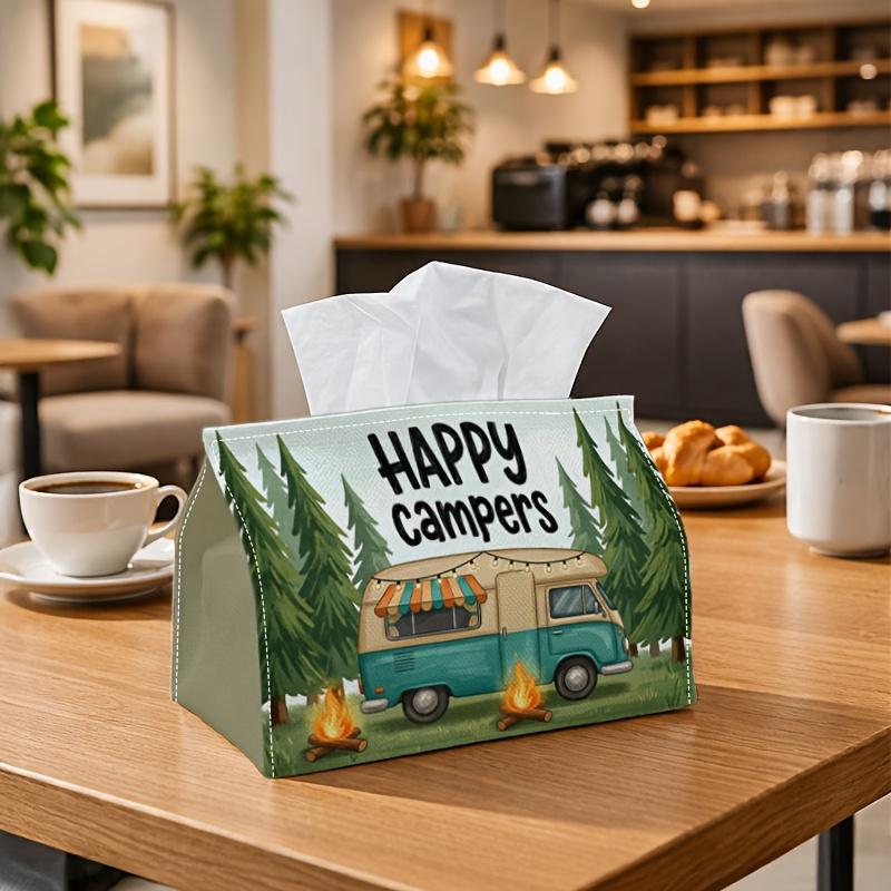 1pc Modern Whimsical Tissue Box - Happy Camper Trailer Forest Napkin Storage Box, Suitable for Rolls/facial Tissues/single Sheets,Two Sizes Available