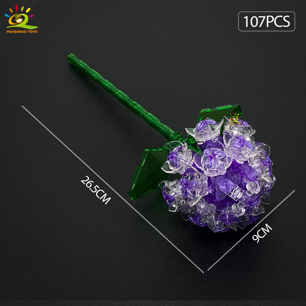 HUIQIBAO MOC Модель цветка розы гортензии Конструктор DIY Вечный букет Кирпичные наборы Игрушка для детей Девочка Украшение для дома