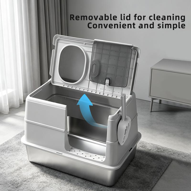 Увеличенная версия Side Door Openable Full Enclosed Stainless Steel Cat Litter Box с прилагаемым совком