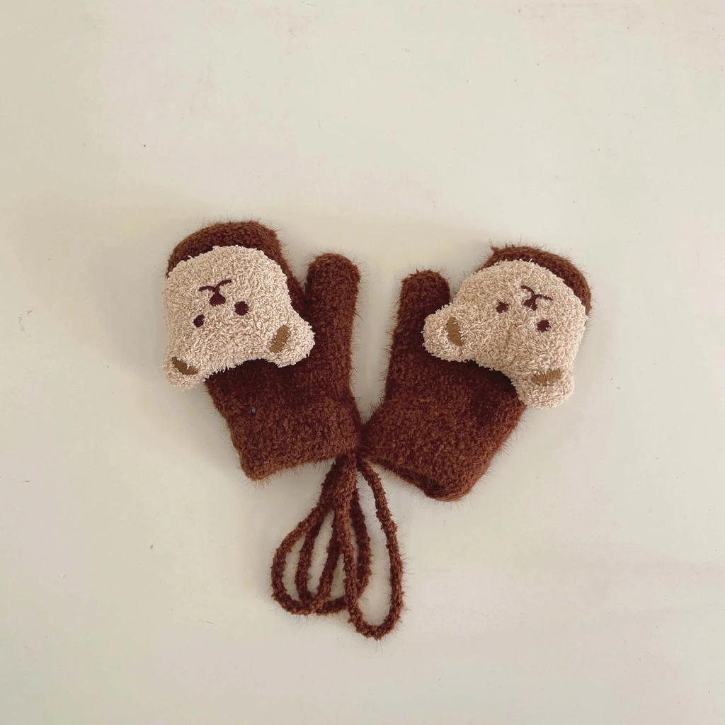 Детские варежки с изображением медведя, осенне-зимние теплые детские перчатки для маленьких девочек, вязаные детские толстые варежки для прорезывания зубов Handschoen