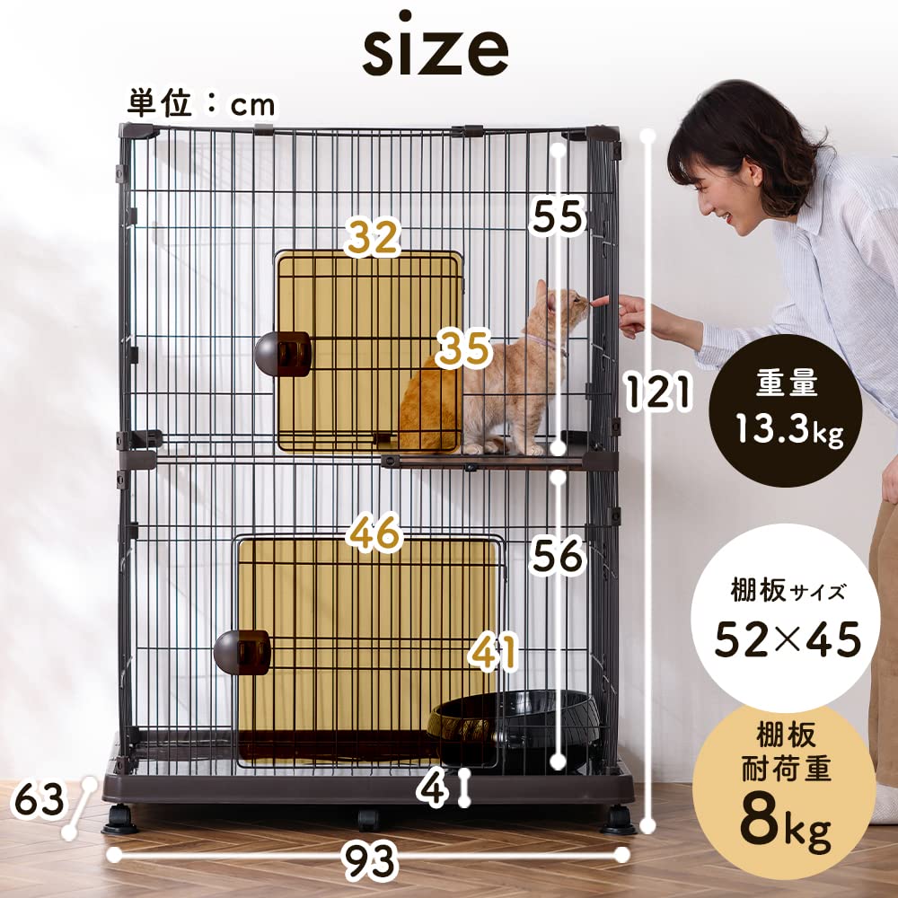 IRIS OHYAMA Клетка для кошек 2-х ярусная с колесами из орехового дерева/Easy PEC-902V