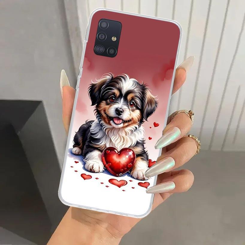 Милый Щенок Сердце Собаки Чехол для Телефона для Samsung Galaxy A52 A32 A22 A12 A02S A50S A30S A10S Note 20 Ultra 10 Plus S10 A31 A20 A71