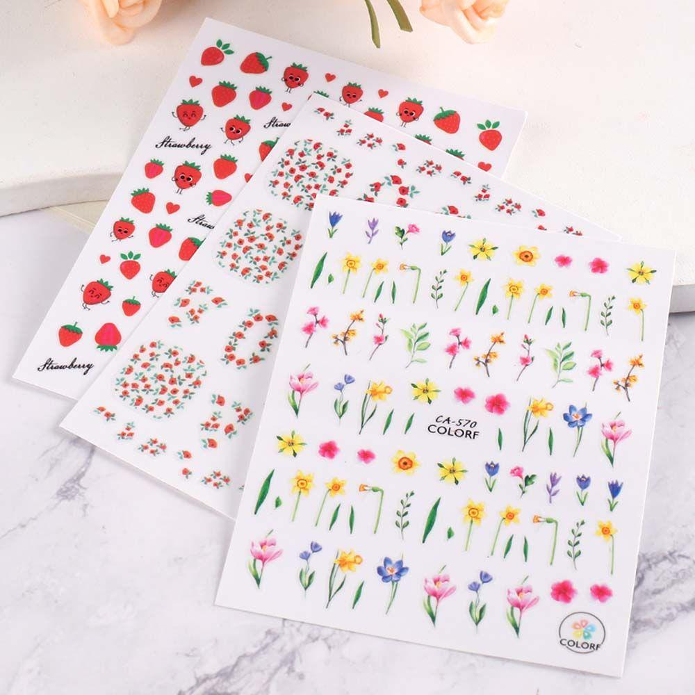 Manicure Spring Summer Floral Nail Foils Strawberry Tulip Flower Nails Decals 3D Nail Sticker