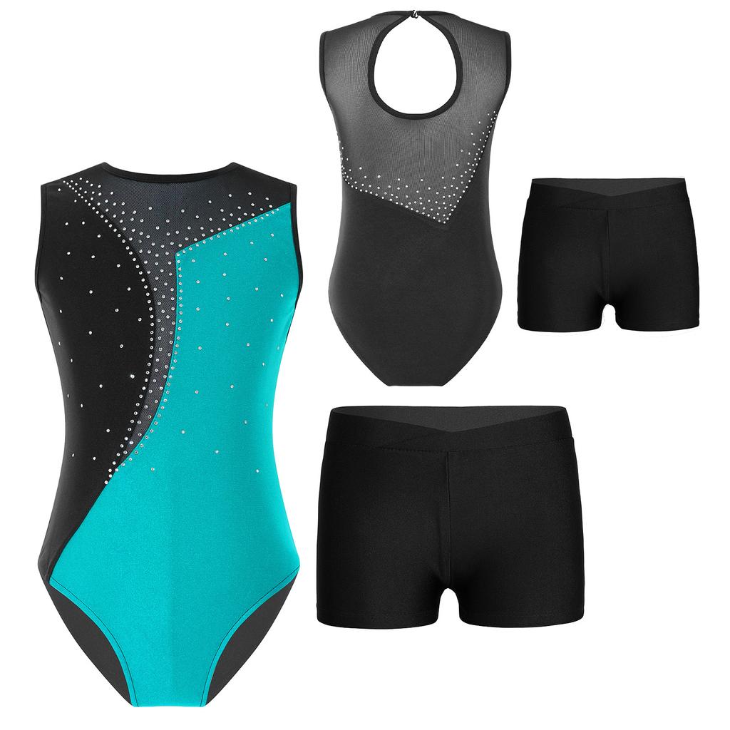 Детский трико без рукавов для девочек, танцевальная гимнастика, тренировочная танцевальная одежда с шортами