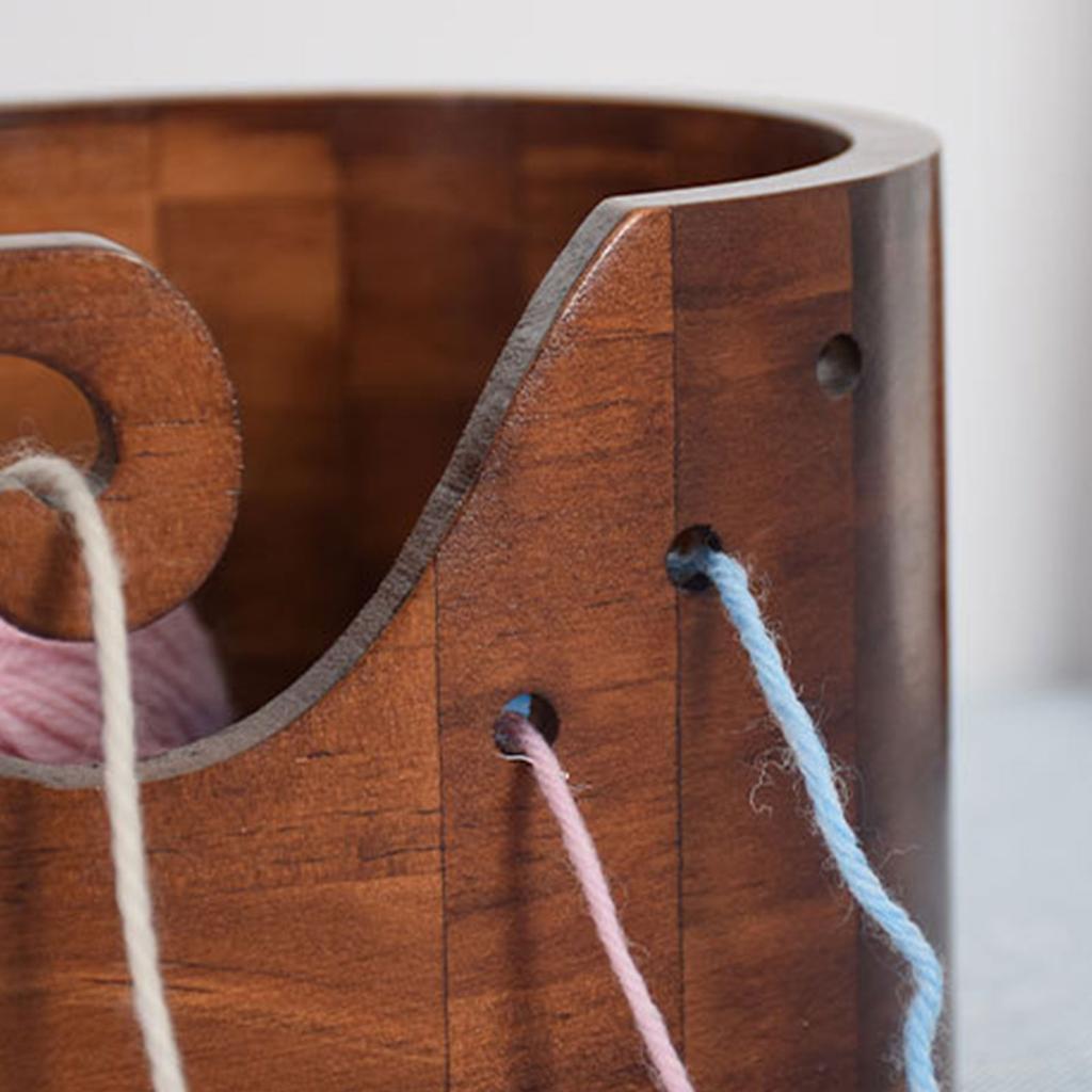 Wood Yarn Bowl with Holes Knitting Wool Holder Crochet Yarn Storage Bowl Embroidery Crocheting Storage Accessories