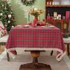 Christmas Red Plaid Tablecloth With Gold Thread Decorations And Tassels