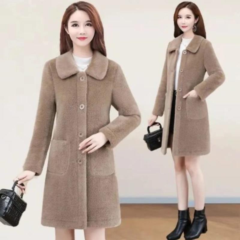 Plus Size Women Stylish Medium-length Wool Blend Middle-aged and Elderly Jacket 2024 Winter New Arrival Korean Version Mother Clothing Overcoat
