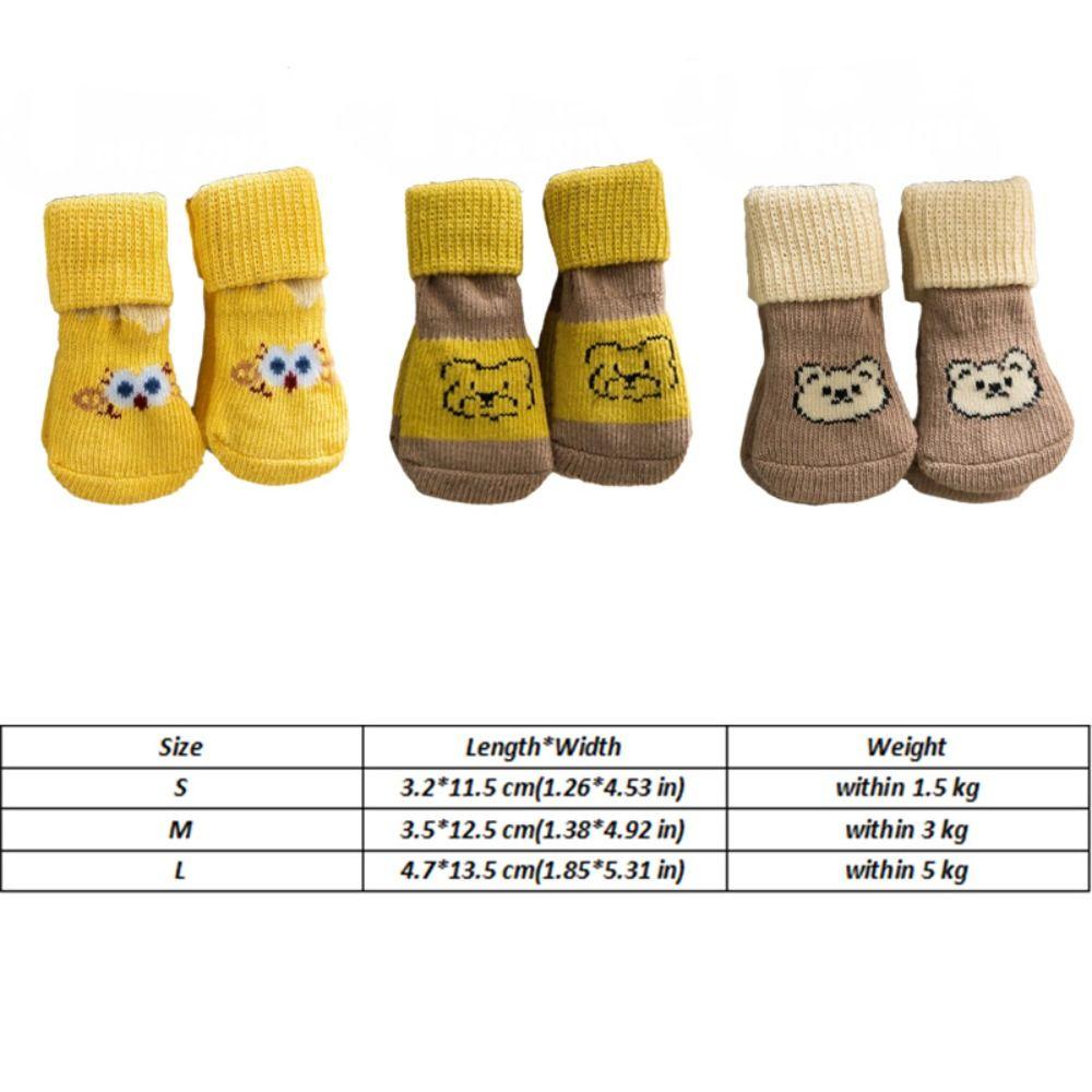 4pcs/set Elastic Puppy Warm Socks Cartoon Pattern Dog Paw Protectors Pet Footwear  Autumn Winter