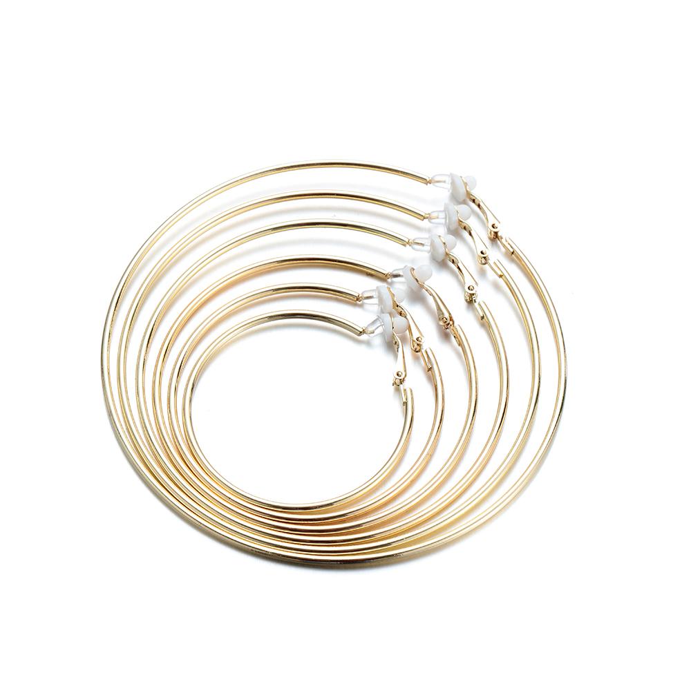 Пара ювелирных изделий золото серебро черный женская мода большой круг клипса на ухо без пирсинга серьги кольца