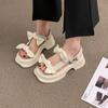 Обувь для женщин 2024 года, летние новые босоножки на толстой подошве, корейские модные босоножки с бантом, простые повседневные женские туфли с открытым носком