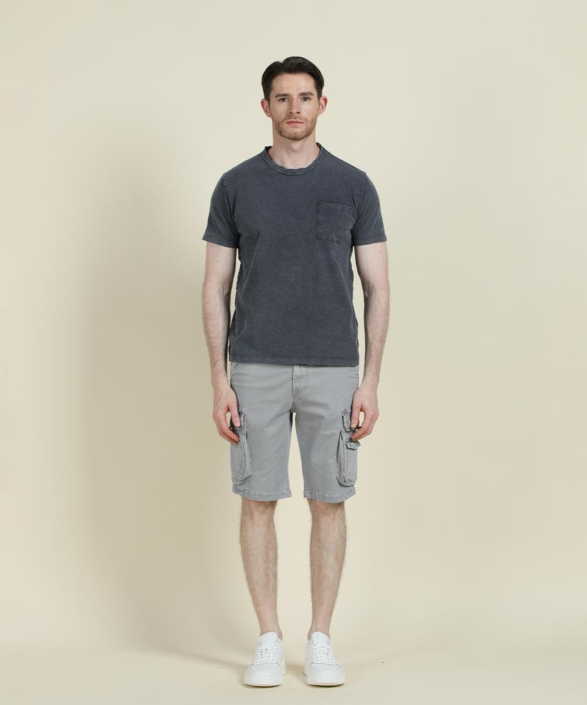 PANICALE Grey Washed Cotton Blend Cargo Shorts
