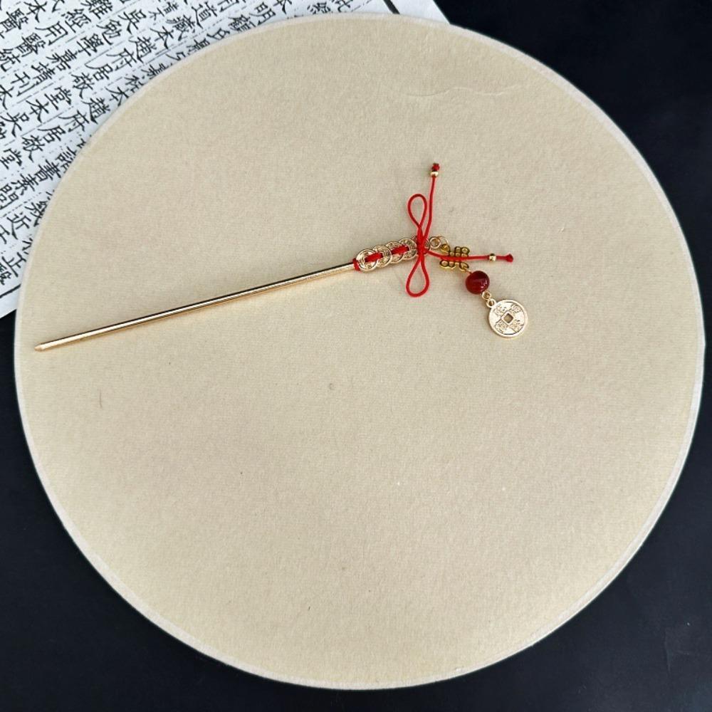 Chinese Knot Ancient Hair Stick Copper Coin Hanfu Hair Fork Handmade New Year Hairpin  Jewelry