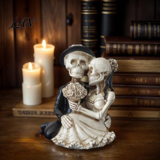Anniversary Keepsake for Couples Gothic Skeleton Couple Figurine, Spooky Resin Halloween Skull Lover Statue, Day of Themed Desktop Decor The