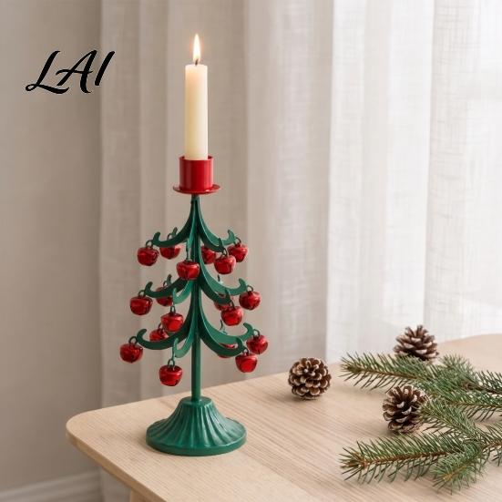Christmas Candle Holder Tree Holder Metal Decorative Candlestick with Bells Taper Stand Holiday Dining Table Centerpiece for Home Indoor Xmas Party