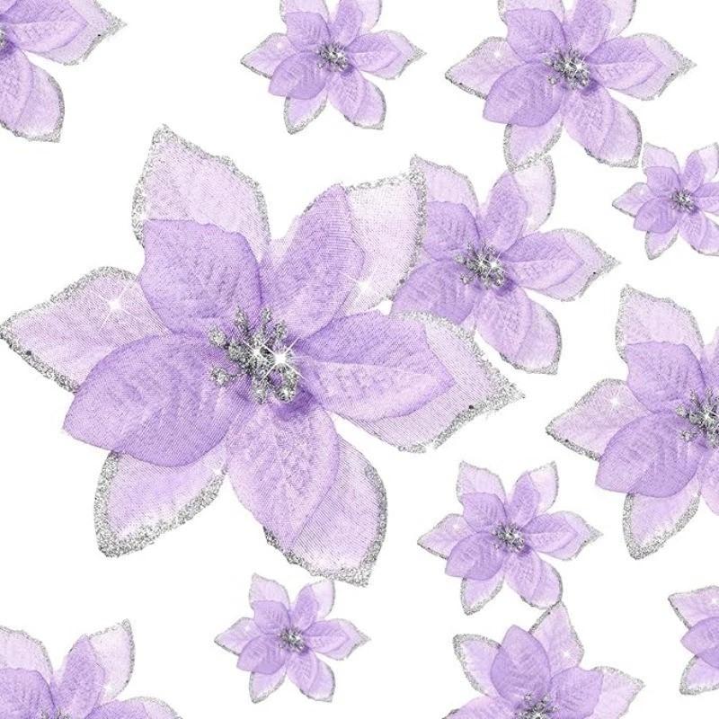 5/10 шт. Блестящее рождественское украшение 13 см Искусственные цветы Украшение для рождественской елки для домашнего декора Навидад Новый год 2026 Аксессуары