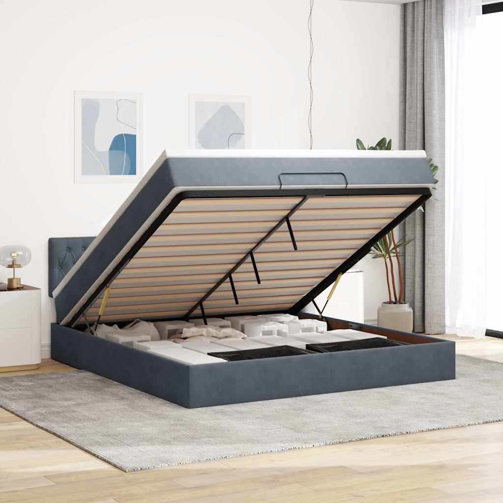 Enjoy a restful night s sleep with this Ottoman bed with mattress in dark gray 160 x 200 cm velvet fabric