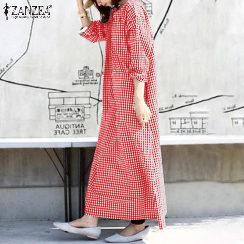 ZANZEA Женское длинное платье с длинными рукавами и пуговицами спереди в сетку