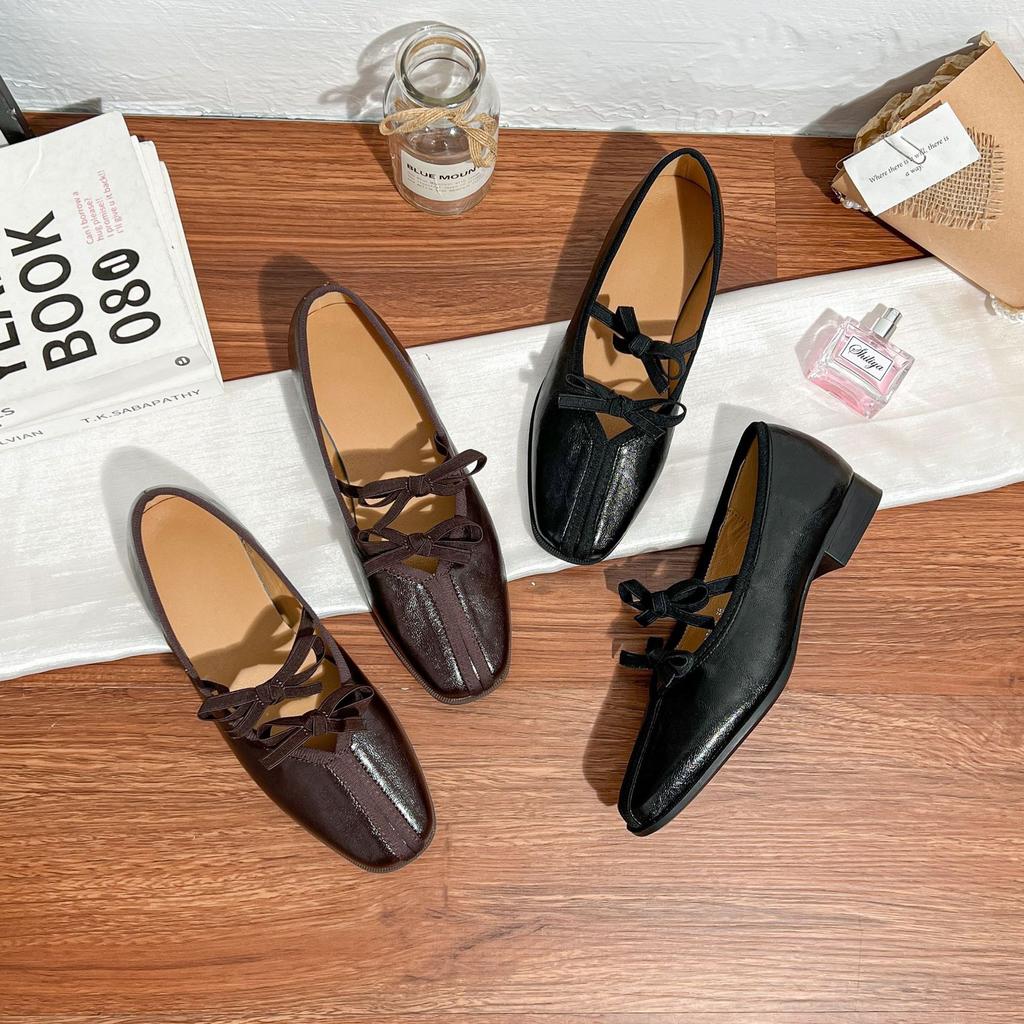 Версия из коровьей кожи~ Французские балетки женские нишевые темпераментные туфли с квадратным носком и одинарными ремешками женские на толстом каблуке не утомляют ноги темпераментные Мэри Джейн