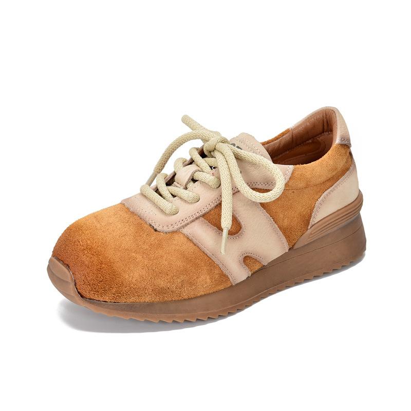 Johnature Женские спортивные туфли из натуральной кожи с круглым носком, повседневные универсальные кроссовки на шнуровке
