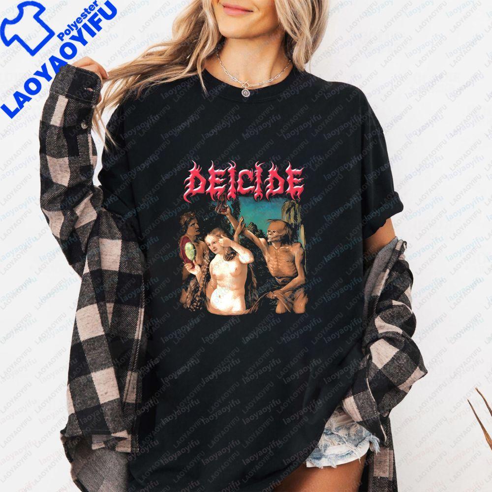 DEICIDE Retro Pirated Style Casual Trendy Versatile Shortsleeved Unisexs and WoUnisexs Universal Roundneck Tshirt