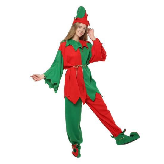 Костюм Рождественского Эльфа Семейный Взрослые Дети Наряд Эльфа Красно-Зеленый Цветовой Блок Шапка Эльфа Топ Брюки И Пояс Праздничный Наряд для Вечеринки для Папы Мамы Детей