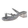 2025 Fashion Silver Crystal Sandals Women Rhinestone Butterfly Thick Heel Sandles Woman Summer Med Heeled Party Shoes Female
