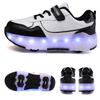 Kid's Lights Sports Shoes Rubbing Shoes Solid Magic Patch Can Charging Double-row Four-wheel Slide Shoes