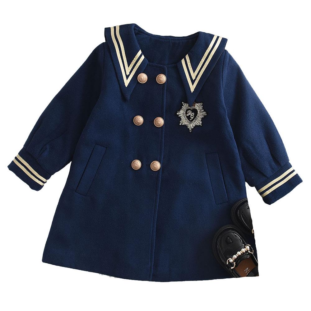 2023 Осень/Зима Женское Темно-синее Шерстяное Пальто - Корейский Стиль С Длинными Рукавами В Колледже