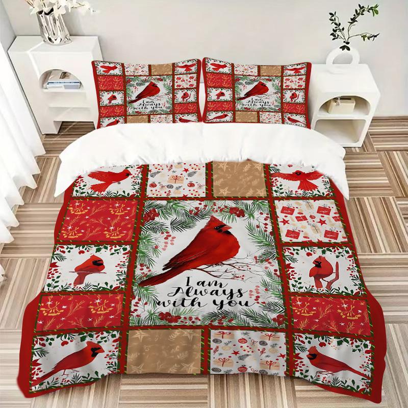 Cardinal Winter Scene Print 3Pcs Bedding Setduvet Cover With 2 Bedropillowcase Home Birthday Gift