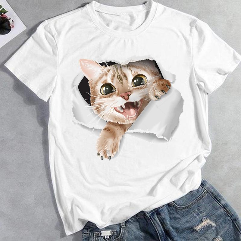 Летняя мода 3D Cat Прекрасный тренд Графическая футболка Одежда Повседневный женский топ Футболка с коротким рукавом Женская футболка с принтом