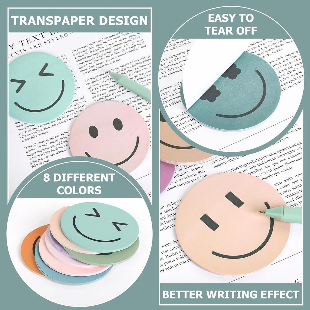 24 Packs Smile Face Sticky Notes Boho Happy Face Memo Pads Colorful Reminder Notes for Back to School Annotating Office Classroom Study, 480 Sheets
