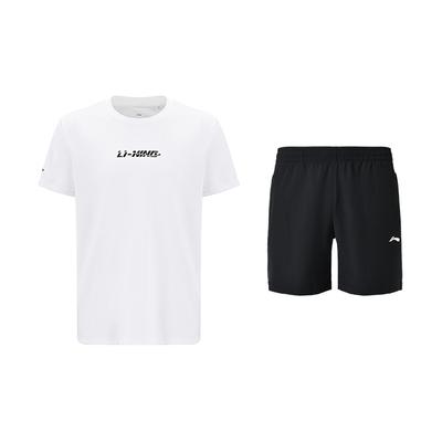 Серия для настольного тенниса Li Ning Модная повседневная влагоотводящая быстросохнущая футболка Классические универсальные дышащие шорты Повседневный спортивный костюм ATSV609-2+AKSU789-3