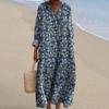 Women's Summer Flower Print Dress V Neck Short Sleeve Loose Beach Party Dresses Holiday For Women Robe Femme