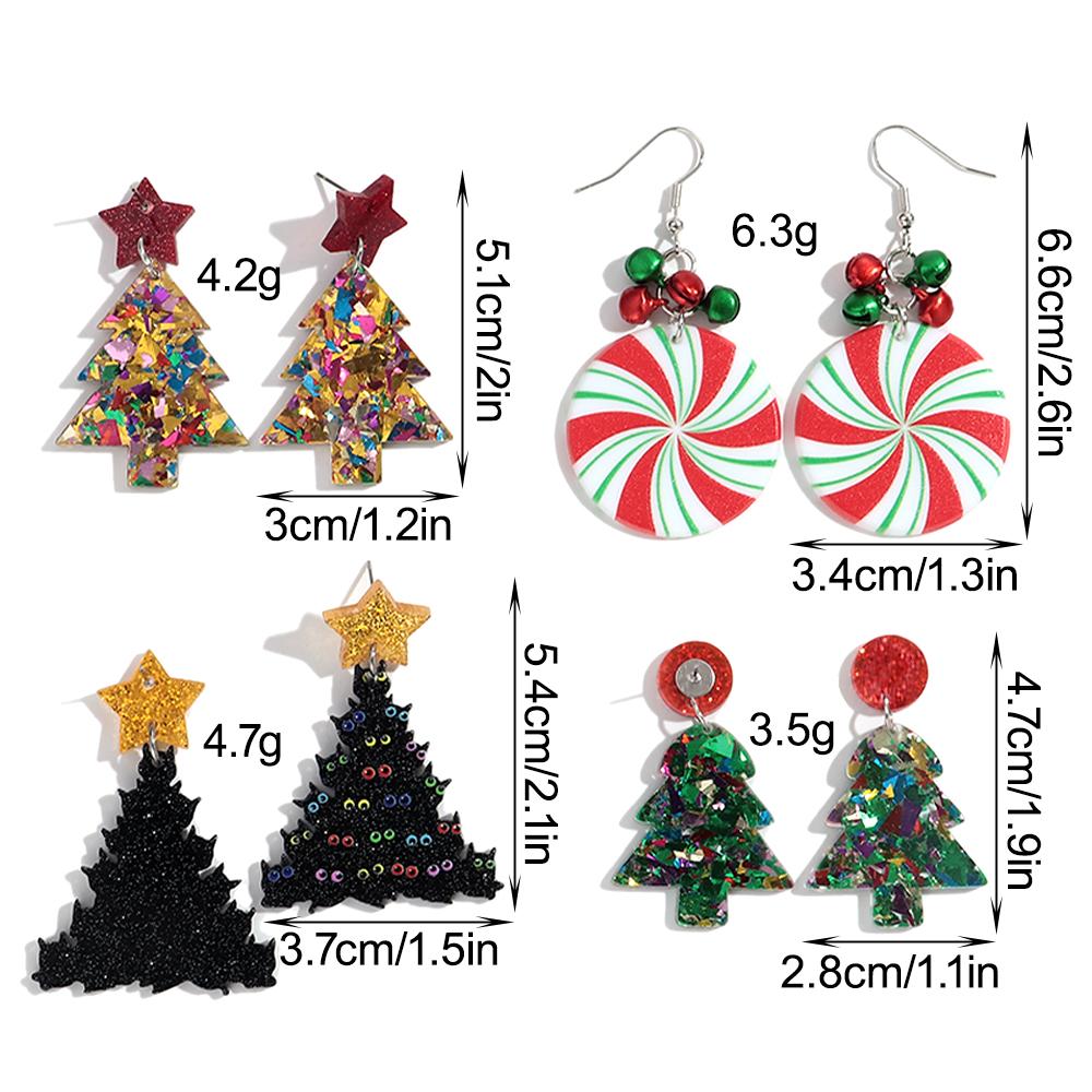 Colorful Sequin Acrylic Christmas Tree Drop Earring Set for Women Trendy Xmas Candy Bells Statement Earring Party Jewelry Gifts