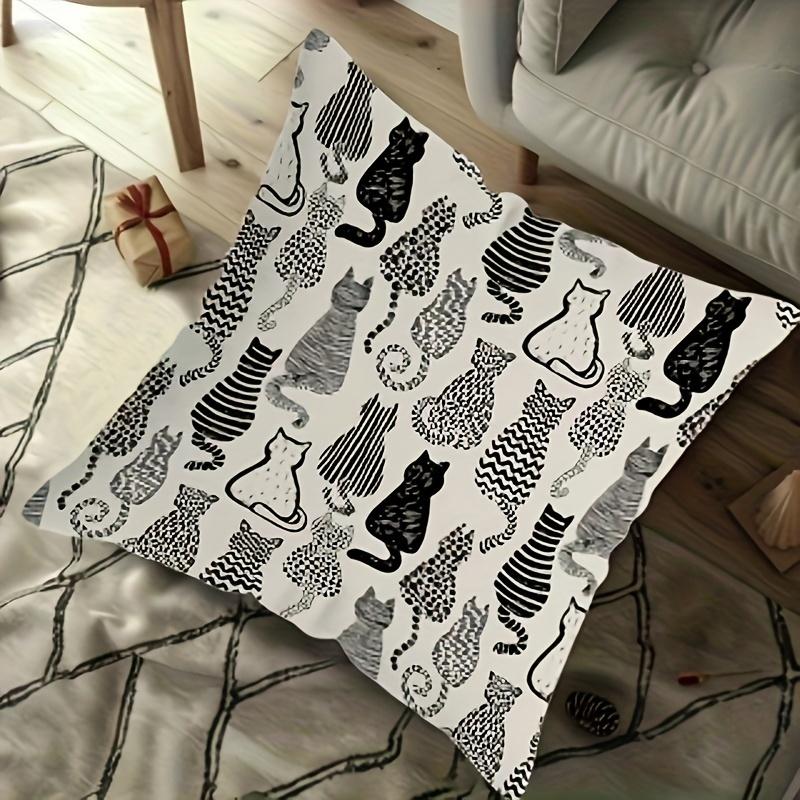 Cute Cat Zipper Pillow Covers Easy Clean Design Cozy Bedroom Decor Pillow Insert Not Included