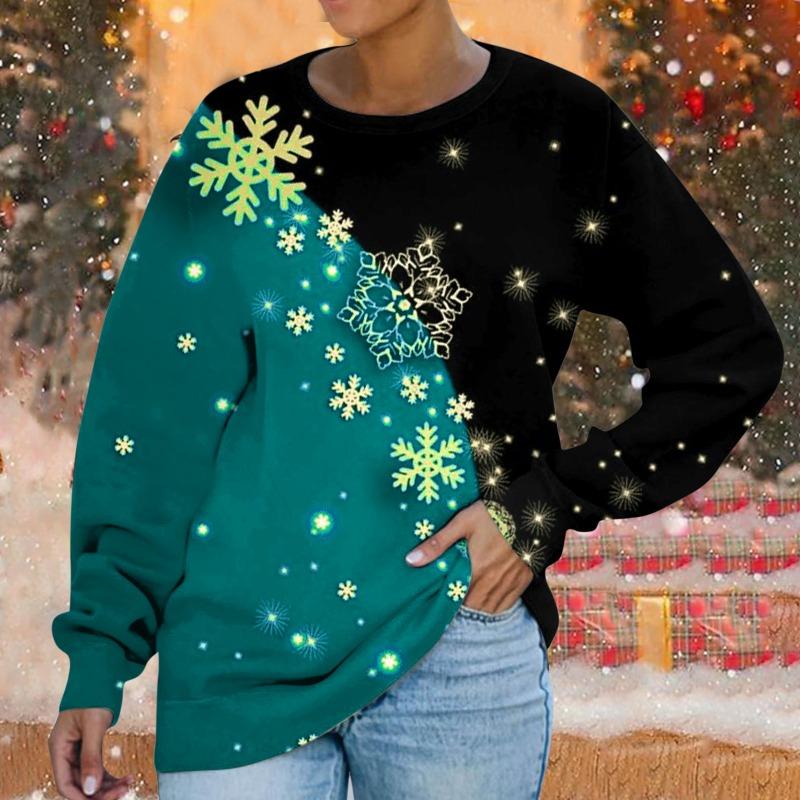 Толстовка с круглым вырезом Рождественская снежинка цифровой принт повседневная весна осень свободная женская толстовка Пуловеры и длинные рукава (Женский)