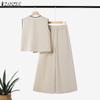 ZANZEA Womens Sleeveless Tank Tops and Wide Leg Pants Summer Two Piece Sets