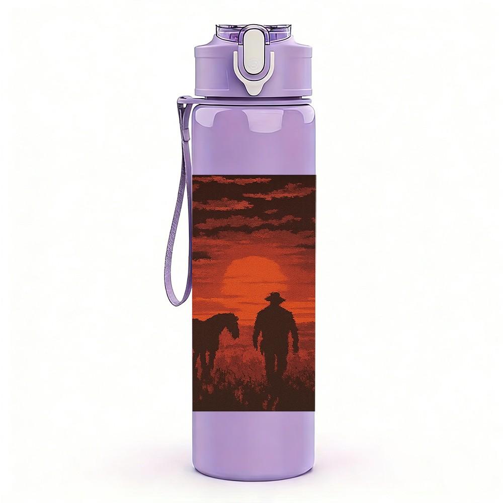 1PC Sunset Rider Silhouette 750ml Color Plastic Sports Water Bottle Leakproof Flip Straw Lid Suitable for Sports Office Home Use