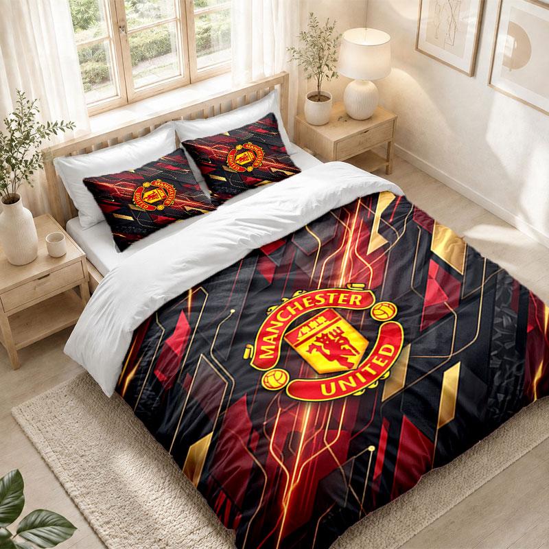 Bedding Set 1 Duvet Cover 2 Pillowcases Manchester United Print Bedroom Home Decoration