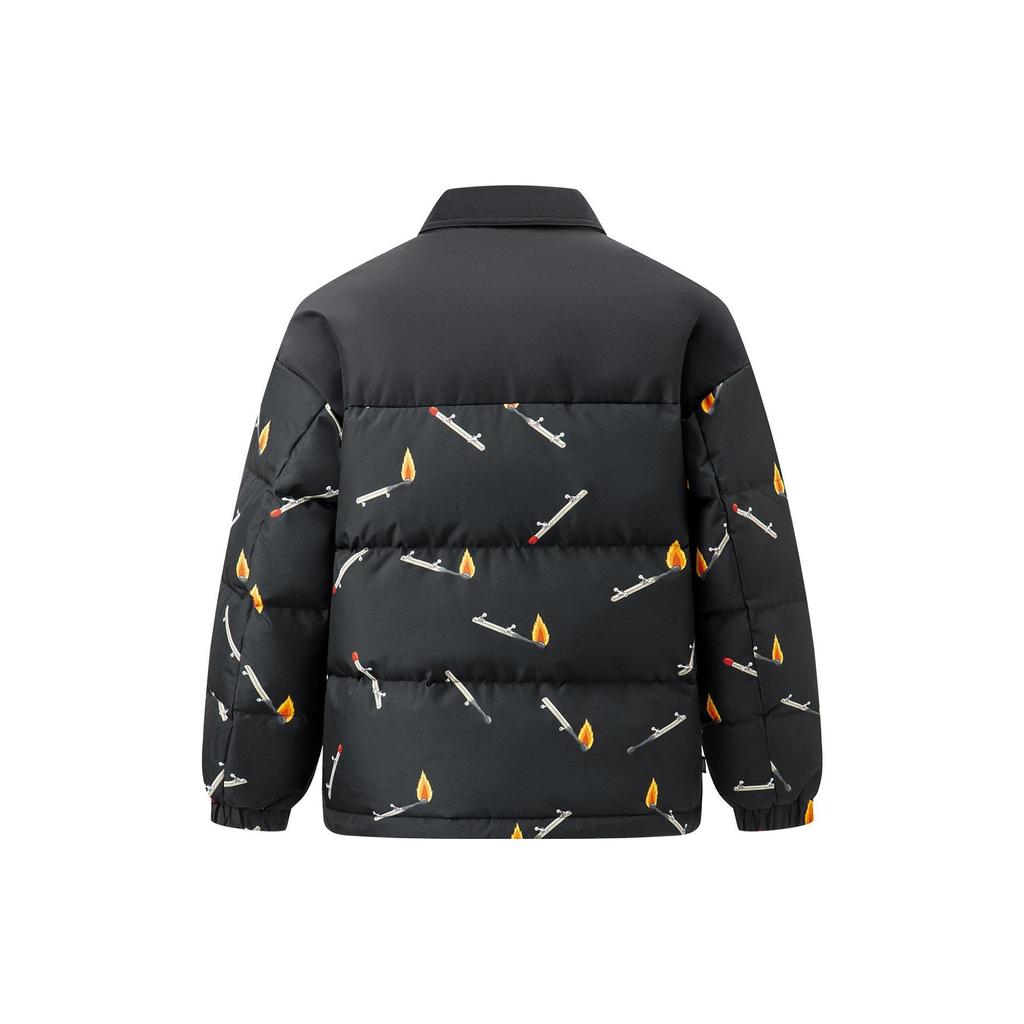 Li Ning Phil Hackett Collaboration Full Print Lapel Loose Short Down Jacket Men Outwear Black AYMT173-4