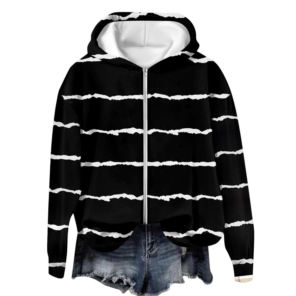 Jackets For Women Long Sleeve Coat Zip Up  Print Outerwear Casual Jackets